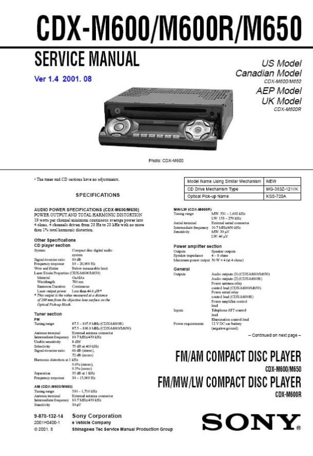 CDX-M600, CDX-M600R, CDX-M650 Ver.1.4